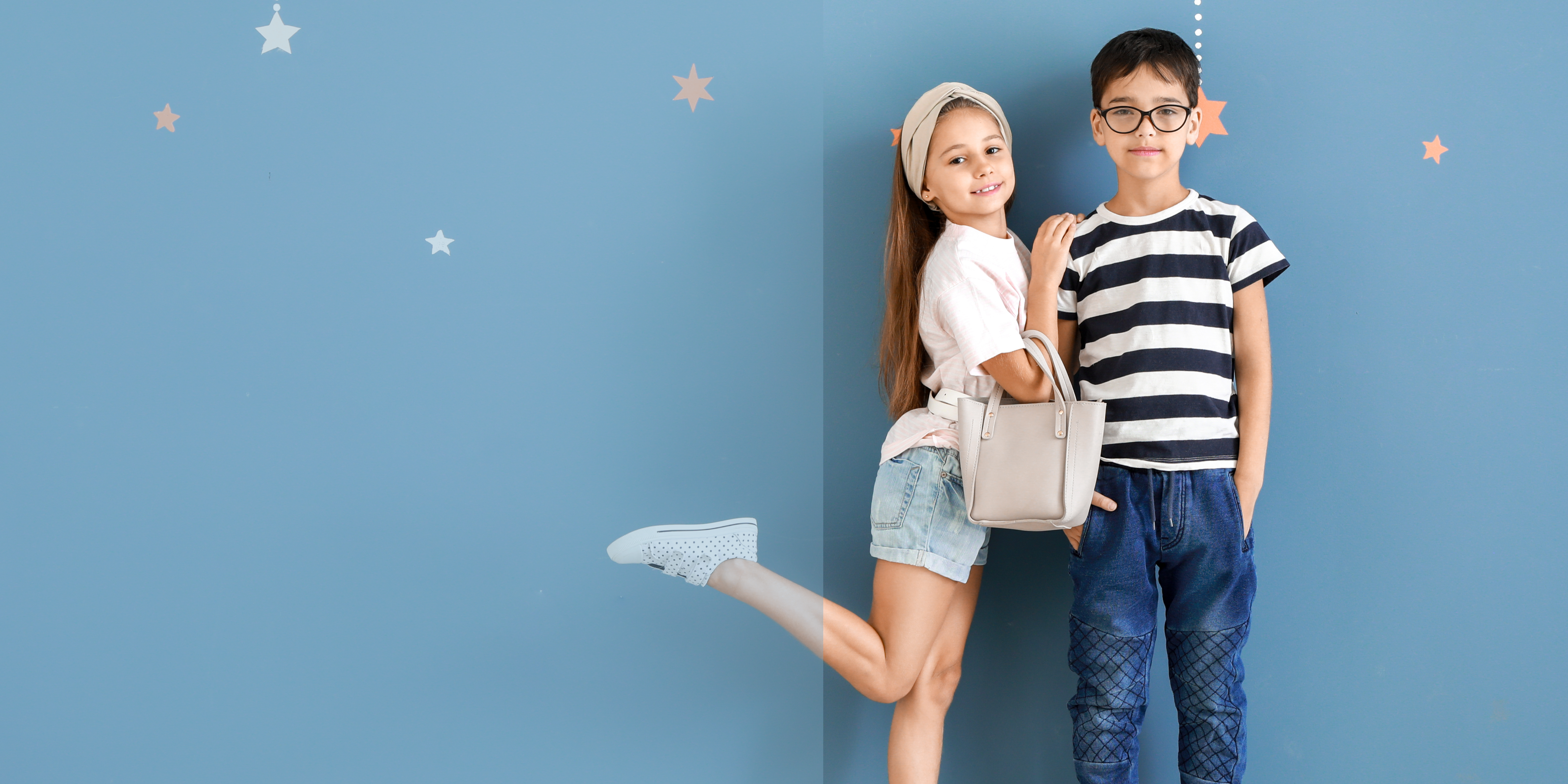 Blue White Modern Minimalist Fashion Sale for Kids Banner